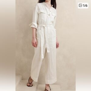 Banana Republic Petite Lisa Linen Jumpsuit in Iced Vanilla S NWT